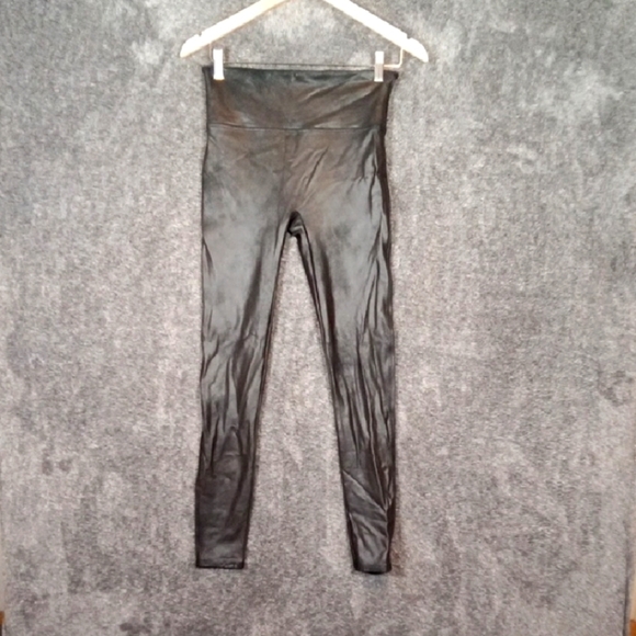 Spanx Black Leggings High Rise Party Tummy Control Womens Size Large - Picture 1 of 9